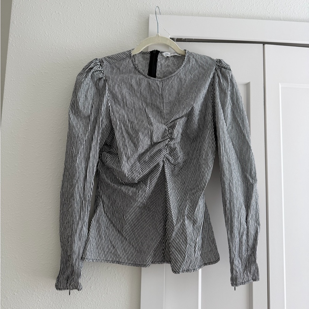 Zara Black and White Striped Blouse